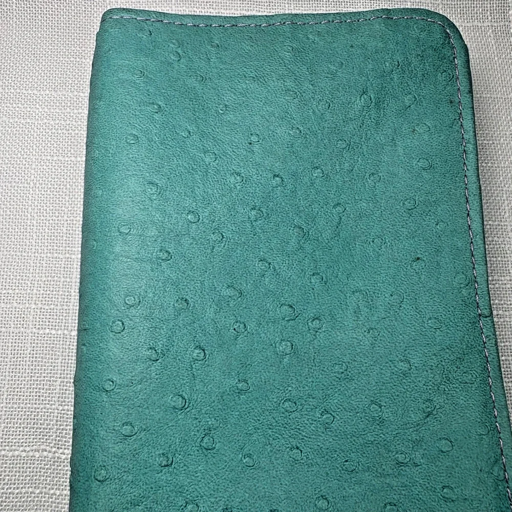 Reed and Barton Faux Ostrich Travel Jewelry Case, Turquoise Blue and Purple Soft